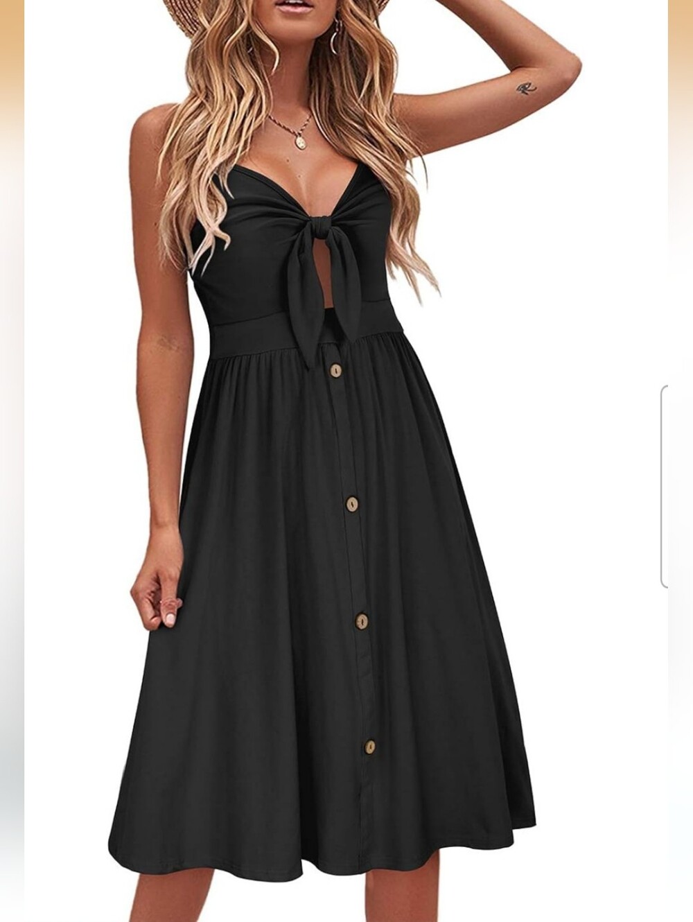 VOTEPRETTY Women's V Neck Tie Front Spaghetti Strap Beach Dresses with Pockets
